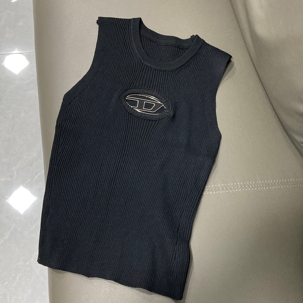 Diesel Black Ribbed Sleeveless Logo Tank